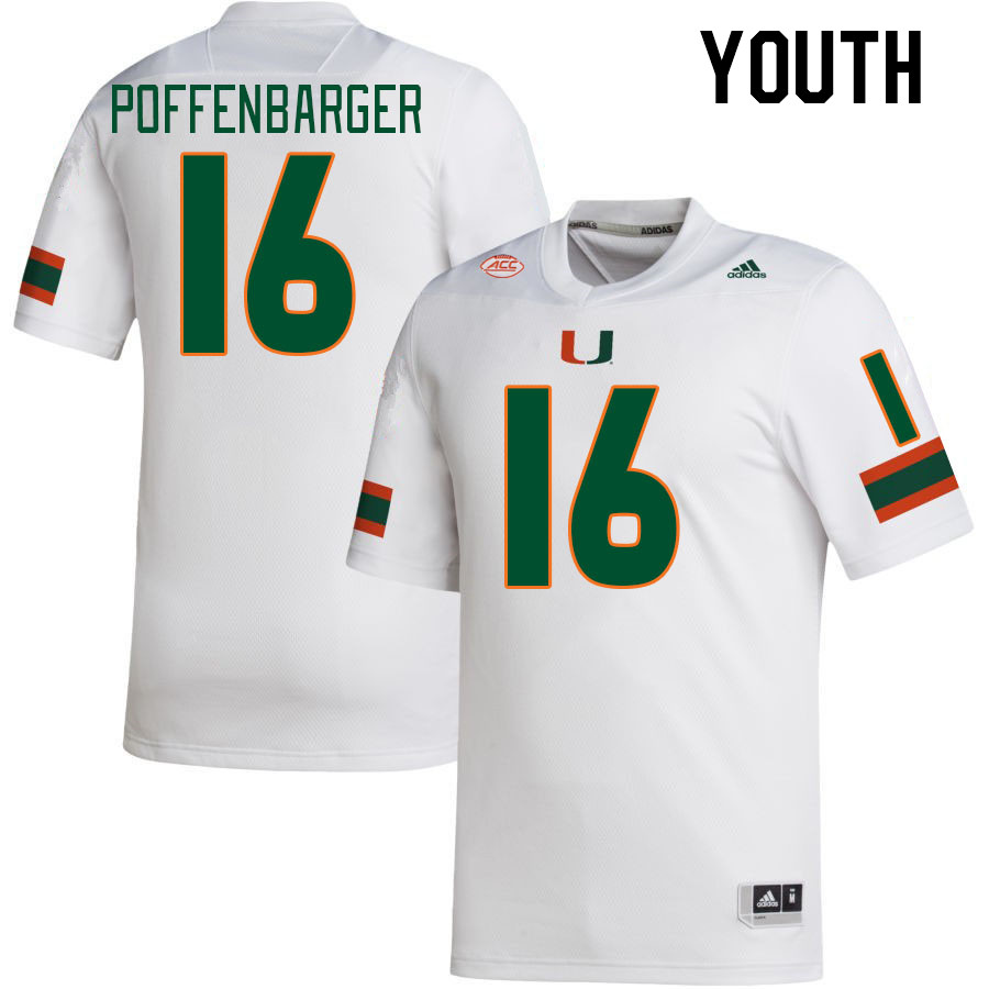 Youth #16 Reese Poffenbarger Miami Hurricanes College Football Jerseys Stitched-White